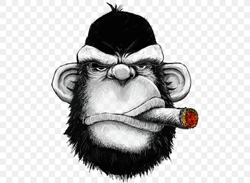 T-shirt Hoodie Cigar Monkey Iron-on, PNG, 484x600px, Tshirt, Art, Black And White, Cigar, Cigar Bar Download Free