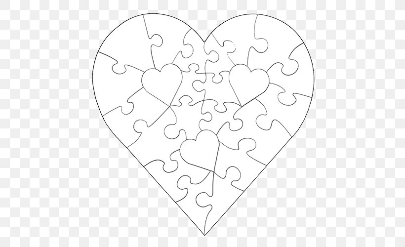 Puzzle Coloring Book Line Art Black And White, PNG, 500x500px, Watercolor, Cartoon, Flower, Frame, Heart Download Free
