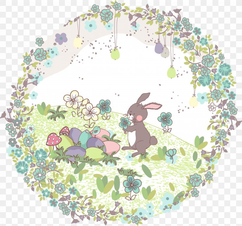 Easter Elements, PNG, 4368x4087px, Drawing, Cartoon, Cdr, Easter Bunny, Flower Download Free