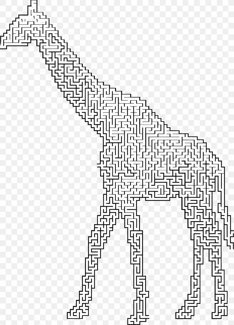Giraffe Line Art Silhouette Maze Clip Art, PNG, 1628x2256px, Giraffe, Area, Black And White, Drawing, Giraffidae Download Free
