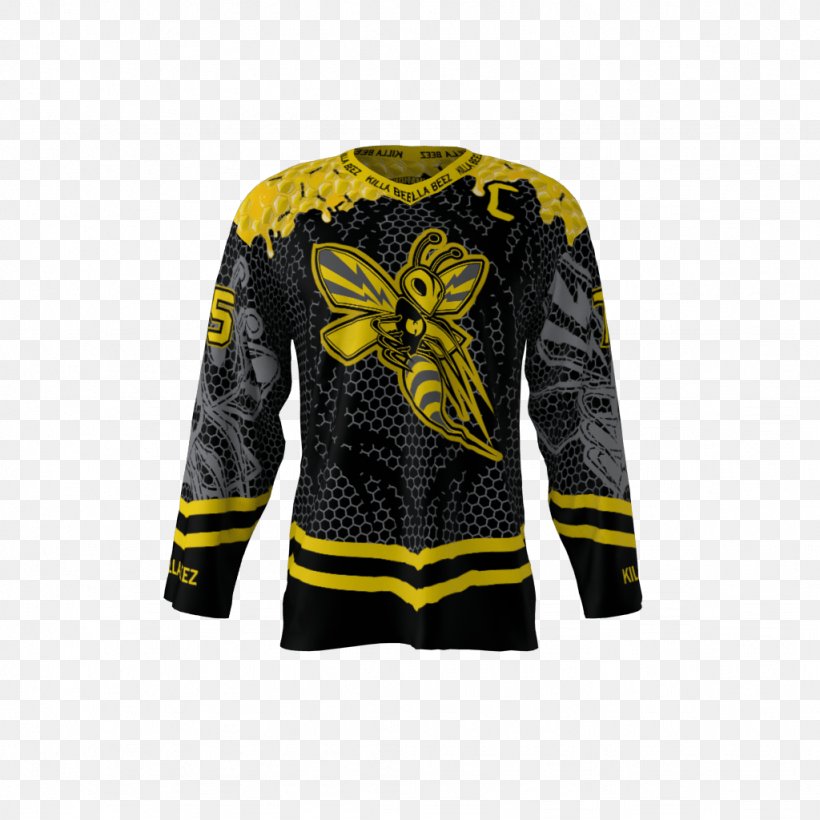 Africanized Bee Jersey Rio Grande Valley Killer Bees T-shirt, PNG, 1024x1024px, Bee, Africanized Bee, Black, Hockey Jersey, Jeans Download Free