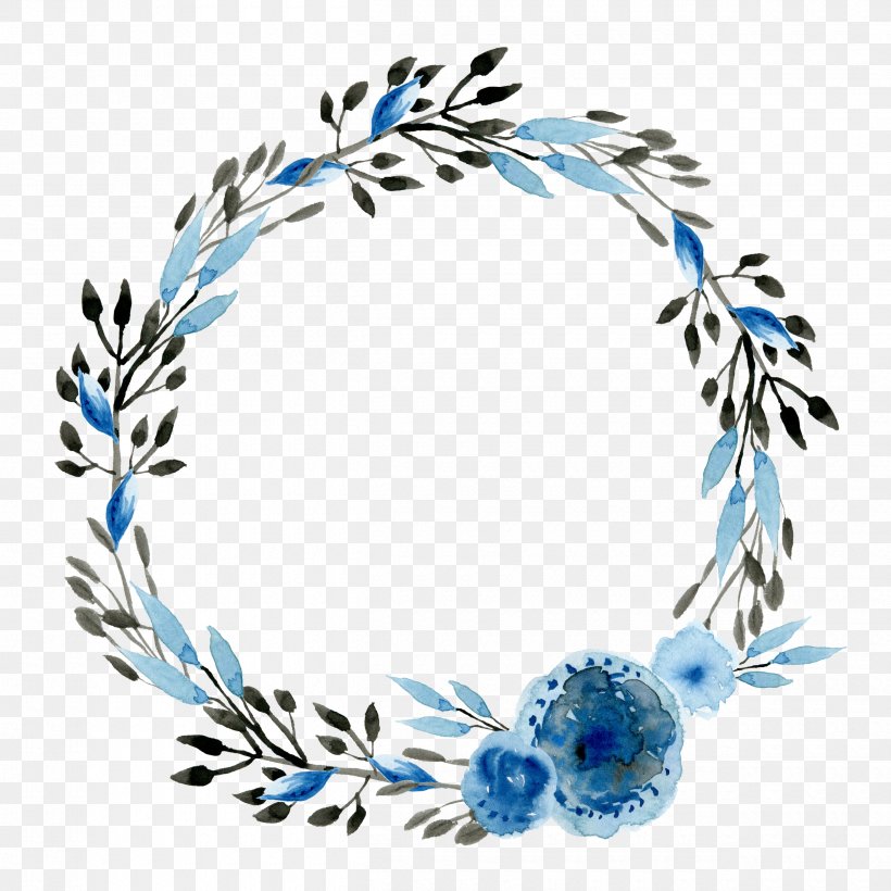 Flower Floral Design Blue Wreath Watercolor Painting, PNG, 2500x2500px, Flower, Blue, Body Jewelry, Fashion Accessory, Feather Download Free