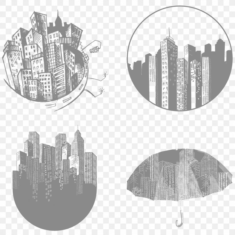 Cityscape Sticker PicsArt Photo Studio Clip Art, PNG, 1024x1024px, Cityscape, Android, Black And White, Building, Drawing Download Free