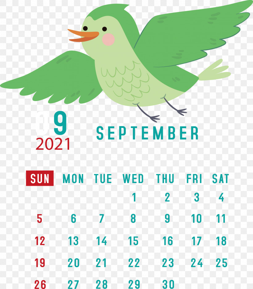 September 2021 Printable Calendar September 2021 Calendar, PNG, 2622x3000px, September 2021 Printable Calendar, Beak, Birds, Green, Line Download Free