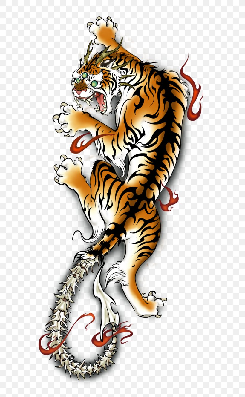 Old School (tattoo) Irezumi Felidae Bengal Tiger, PNG, 601x1329px