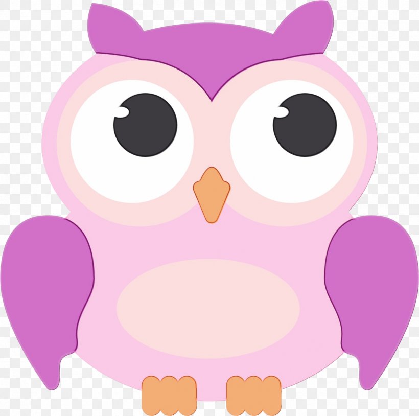 Owl Pink Clip Art Cartoon Purple, PNG, 1303x1294px, Watercolor, Bird, Bird Of Prey, Cartoon, Owl Download Free