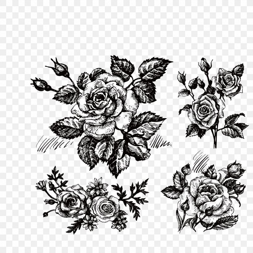 Rose Drawing Flower Clip Art, PNG, 1500x1500px, Rose, Art, Black, Black And White, Cut Flowers Download Free