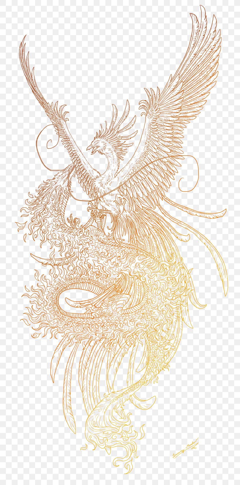 Drawing Phoenix Line Art Tattoo Sketch, PNG, 768x1658px, Drawing, Art, Chinese Dragon, Costume Design, Deviantart Download Free