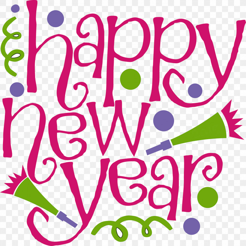 Happy New Year, PNG, 2999x3000px, Happy New Year, Line, Magenta, Pink, Text Download Free