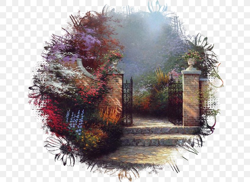 Beyond The Garden Gate Bridges Of Faith Painting Thomas Kinkade Painter Of Light, PNG, 650x596px, Beyond The Garden Gate, Art, Blessings, Bridges Of Faith, Canvas Download Free