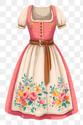 Dirndl Dress - Floral Pattern Traditional Dress PNG