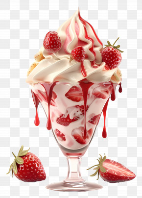 Strawberry Sundae - Delicious Strawberry Sundae With Whipped Cream PNG