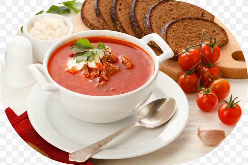 Borscht Rye Bread Ukrainian Cuisine Russian Cuisine Tomato Soup, PNG, 2449x1633px, Borscht, Asian Soups, Cuisine, Dish, Food Download Free