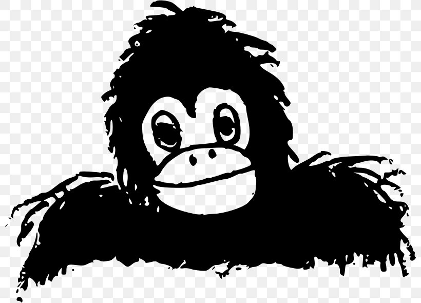Gorilla Ape Silhouette Clip Art, PNG, 800x590px, Gorilla, Ape, Art, Black And White, Cartoon Download Free