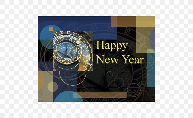 New Year Card Greeting & Note Cards New Year's Day Prague Astronomical Clock, PNG, 500x500px, New Year Card, Brand, Business, Christmas, Christmas And Holiday Season Download Free
