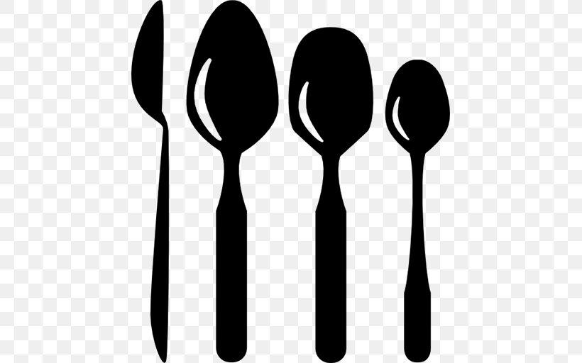 Spoon Kitchen Utensil Knife Fork Tool, PNG, 512x512px, Spoon, Black And White, Cutlery, Food Scoops, Fork Download Free