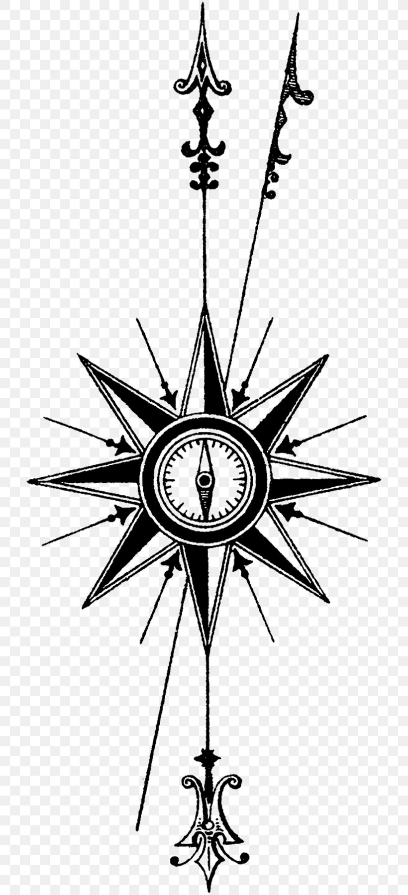 True North Compass Rose Tattoo, PNG, 721x1800px, North, Black And White, Cardinal Direction, Compas, Compass Download Free