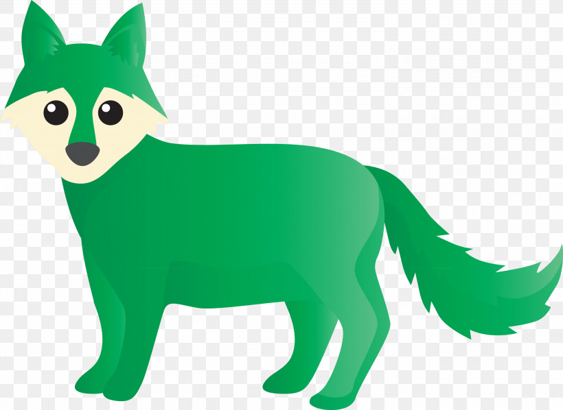 Green Cartoon Tail Animal Figure Animation, PNG, 3000x2190px, Watercolor Fox, Animal Figure, Animation, Cartoon, Green Download Free