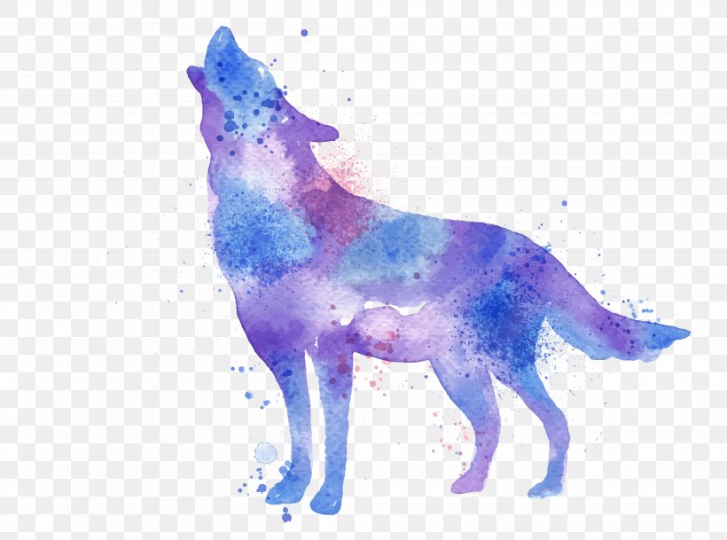 Gray Wolf Watercolor Painting Printmaking Printing, PNG, 5000x3715px, Gray Wolf, Art, Blue, Canvas, Canvas Print Download Free
