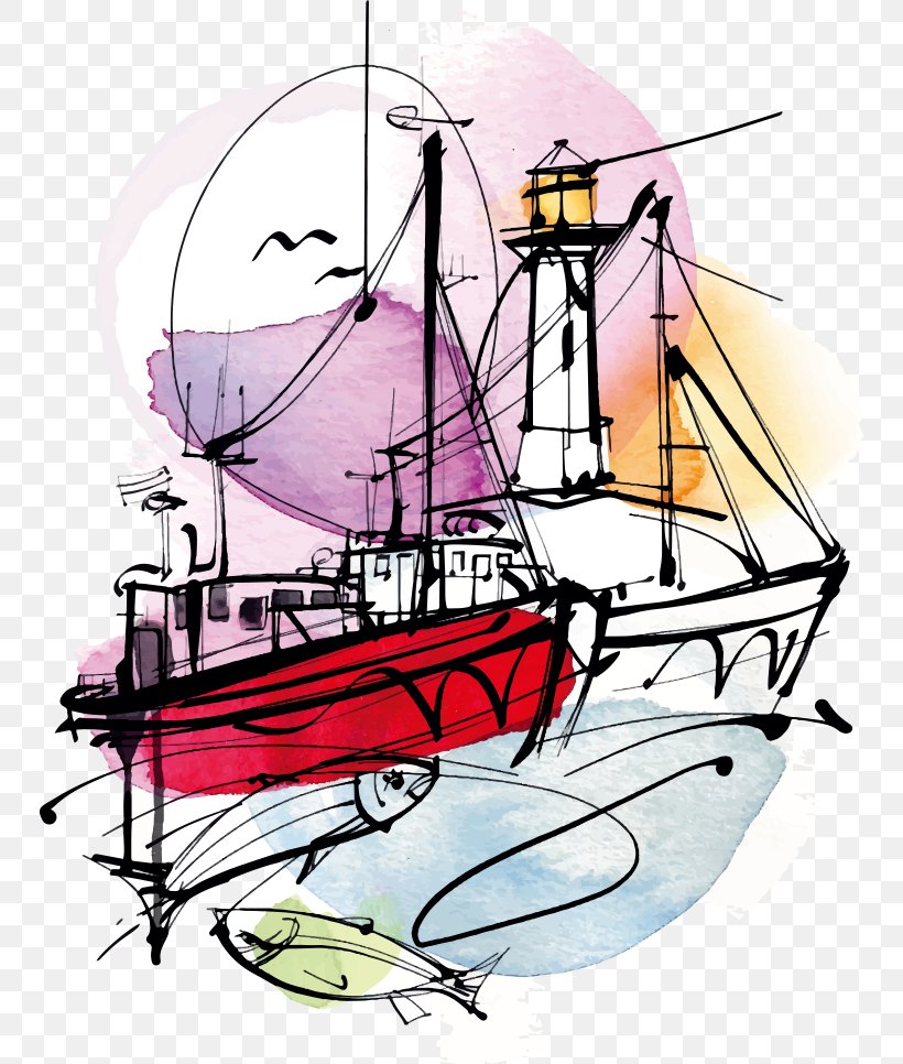Watercolor Painting Mu1ef9 Thuu1eadt Illustration, PNG, 748x966px, Watercolor Painting, Art, Boat, Caravel, Cartoon Download Free