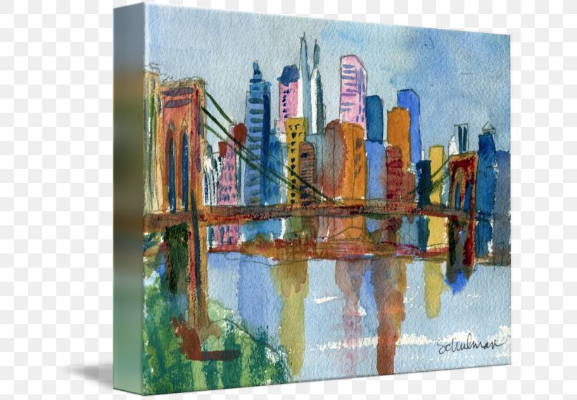 Brooklyn Bridge Park Watercolor Painting, PNG, 650x568px, Brooklyn Bridge, Acrylic Paint, Art, Artwork, Bridge Download Free