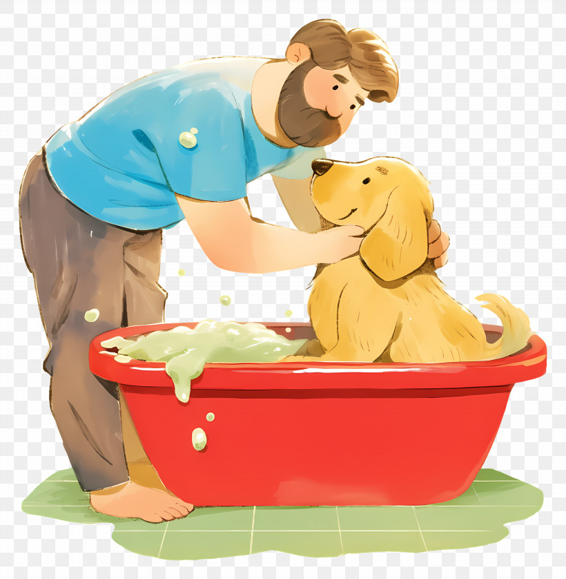 Man Washing Dog - Man Giving Dog A Bath PNG