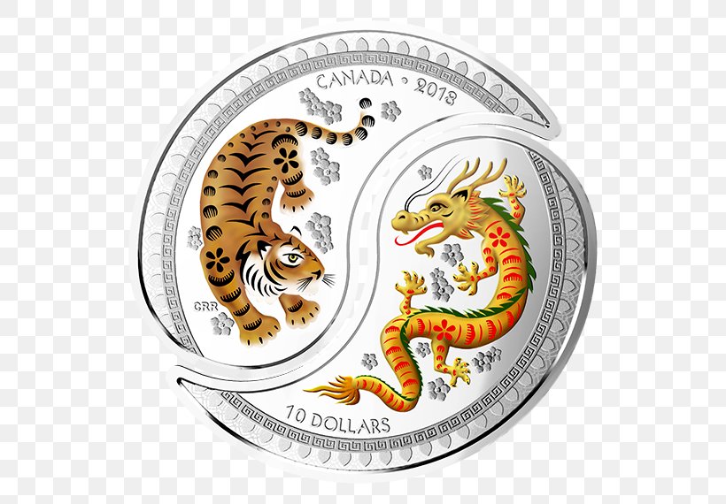Tiger Yin And Yang Chinese Dragon Coin Silver, PNG, 570x570px, Tiger, Big Cats, Body Jewelry, Carnivoran, Cat Like Mammal Download Free