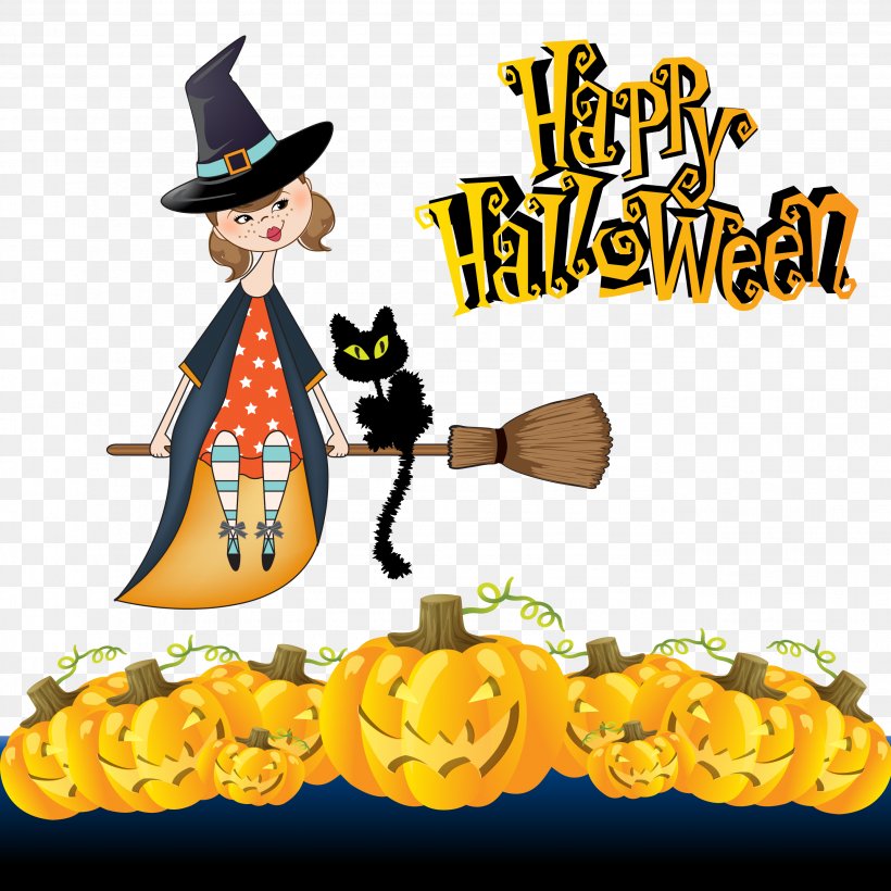Halloween Pumpkin, PNG, 2778x2778px, Halloween, Black Cat, Broom, Cartoon, Clip Art Download Free
