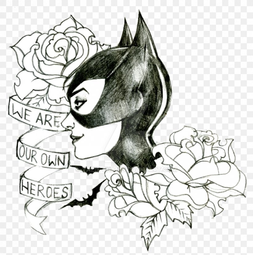 Catwoman Batman Tattoo Batwoman Drawing, PNG, 890x897px, Watercolor, Cartoon, Flower, Frame, Heart Download Free