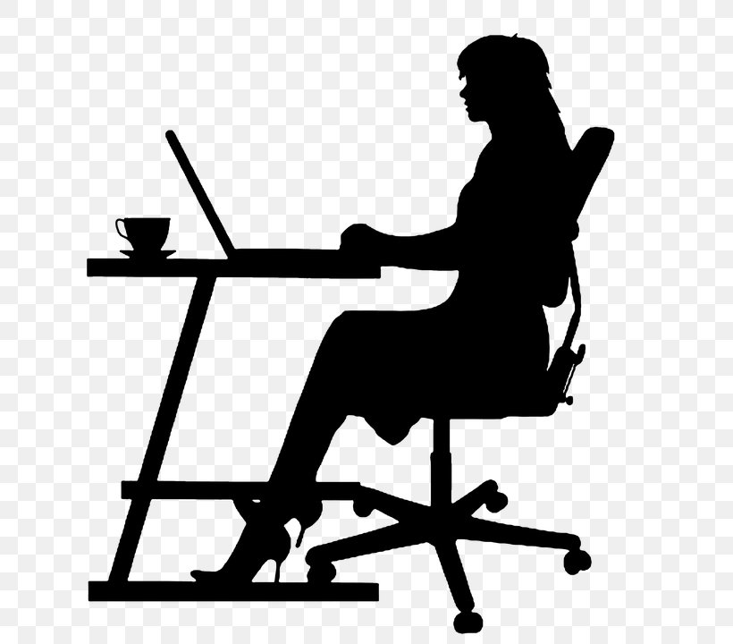 Silhouette Typing Computer, PNG, 720x720px, Silhouette, Black, Black And White, Chair, Computer Download Free