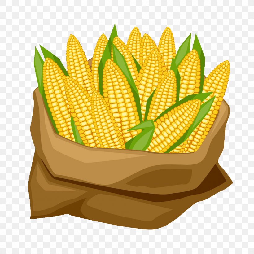 Corn On The Cob Maize Corncob Clip Art, PNG, 1000x1000px, Corn On The Cob, Bag, Cartoon, Commodity, Corncob Download Free