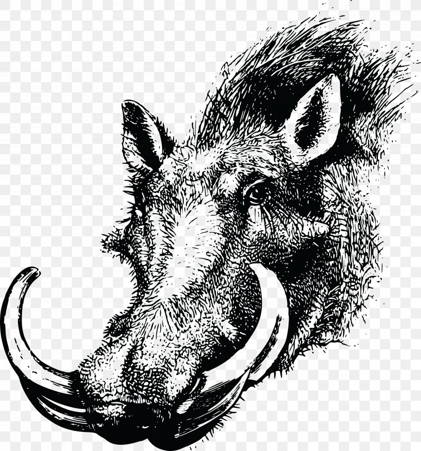 Common Warthog Wild Boar Clip Art Animal Silhouettes Openclipart, PNG, 4000x4285px, Common Warthog, Animal Silhouettes, Black And White, Drawing, Fauna Download Free