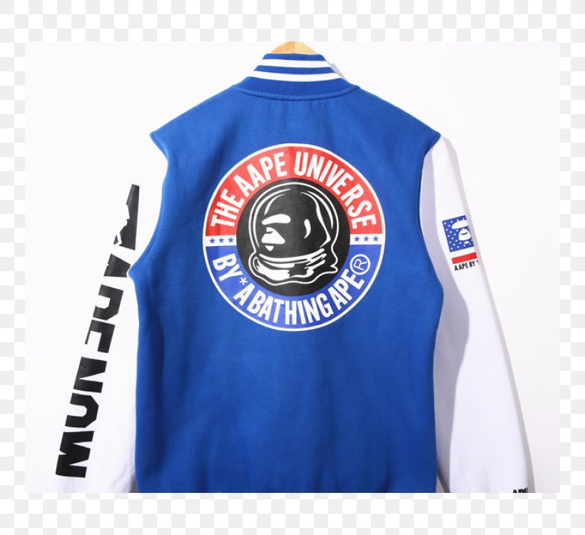 T-shirt Jacket A Bathing Ape Outerwear Letterman, PNG, 750x750px, Tshirt, Bathing Ape, Blue, Brand, Clothing Download Free
