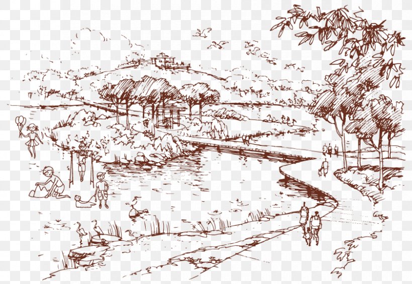 Drawing Royalty-free Park Sketch, PNG, 840x580px, Drawing, Art, Artwork, Black And White, Branch Download Free
