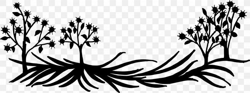 Flower Black And White Silhouette Plant Visual Arts, PNG, 3265x1223px, Flower, Artwork, Black, Black And White, Branch Download Free