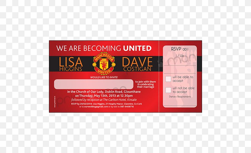 Manchester United F.C. Manchester United Under 23 Wedding Invitation Premier League Manchester United Ticket Office, PNG, 500x500px, Manchester United Fc, Birthday, Brand, Football, Greeting Note Cards Download Free