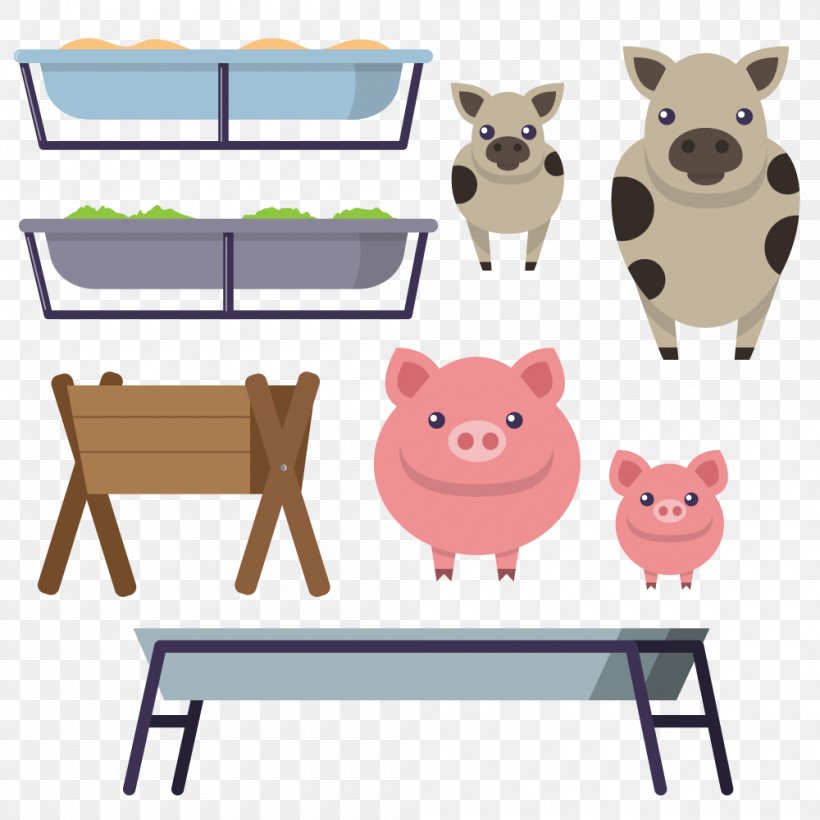 Domestic Pig Cattle Manger Clip Art, PNG, 1000x1000px, Domestic Pig, Agriculture, Animal, Animal Feed, Cattle Download Free