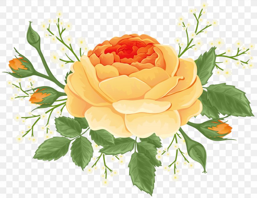 Orange Rose With White Flowers Clip Art Image, PNG, 8000x6188px, Flower, Artificial Flower, Centifolia Roses, Cut Flowers, Floral Design Download Free