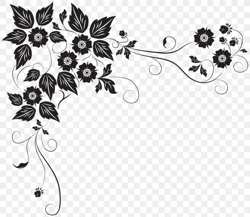 Flower Floral Design Clip Art, PNG, 8000x6958px, Flower, Art, Black, Black And White, Branch Download Free