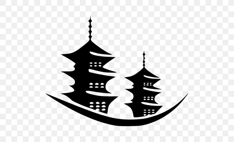 Chinese Pagoda Japanese Pagoda Temple, PNG, 500x500px, Chinese Pagoda, Architecture, Black And White, Christmas Decoration, Christmas Tree Download Free
