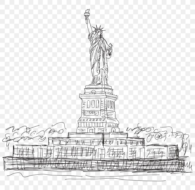 Statue Of Liberty Statue Of Freedom Drawing Clip Art, PNG, 800x800px, Statue Of Liberty, Artwork, Black And White, Drawing, Landmark Download Free