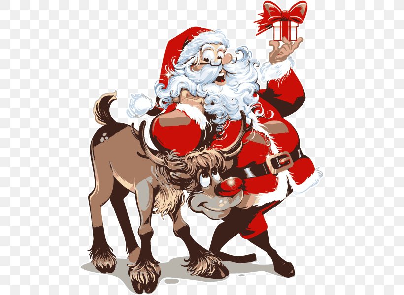 Santa Claus Rudolph Christmas Day Reindeer Christmas Decoration, PNG, 495x600px, Santa Claus, Art, Christmas, Christmas Card, Christmas Day Download Free