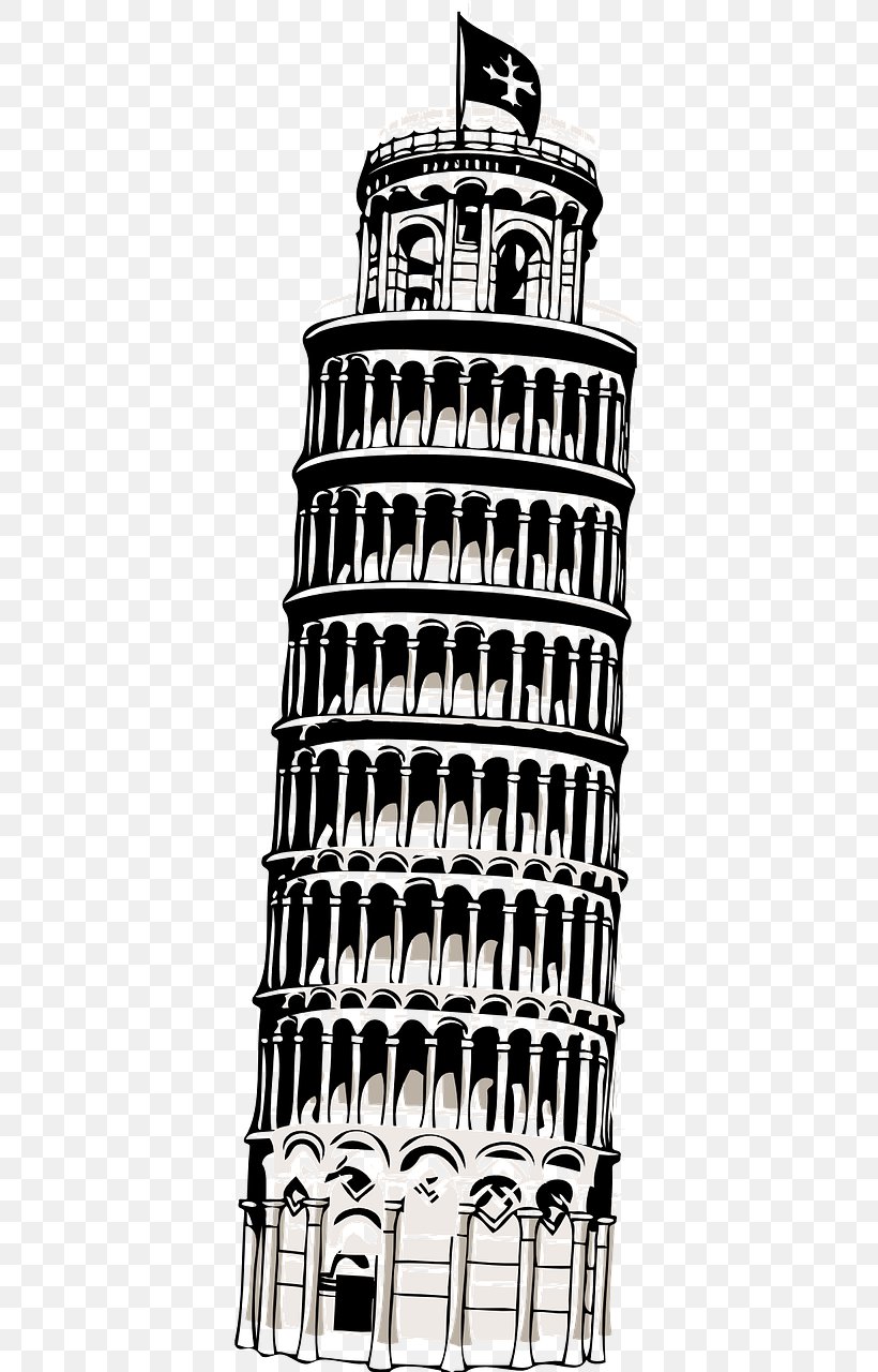 Leaning Tower Of Pisa Eiffel Tower Clip Art, PNG, 640x1280px, Leaning Tower Of Pisa, Bell Tower, Black And White, Building, Classical Architecture Download Free