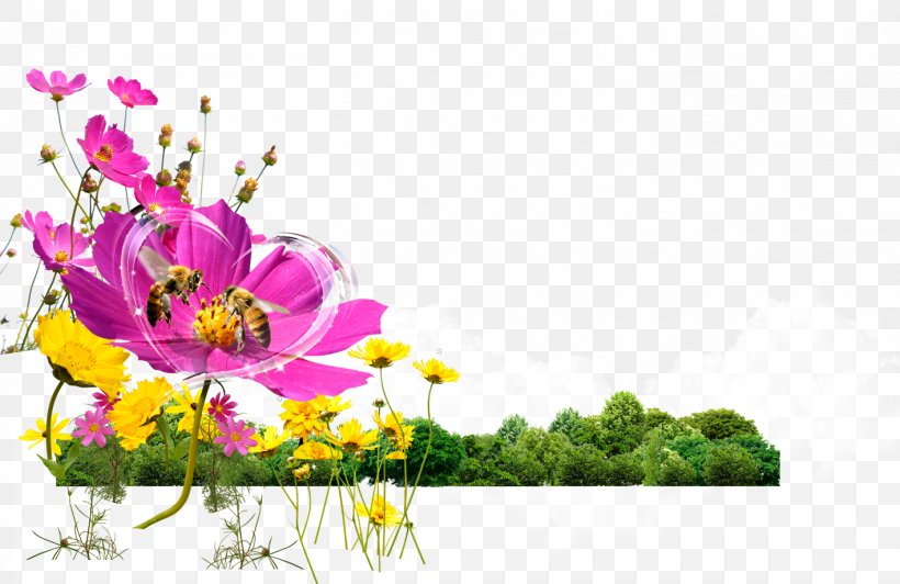 Bee Flower Gratis Computer File, PNG, 1417x920px, Bee, Cut Flowers, Flora, Floral Design, Floristry Download Free