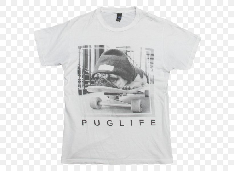 Pug T-shirt Bulldog Skateboarding Dog, PNG, 600x600px, Pug, Animal, Black, Black And White, Brand Download Free