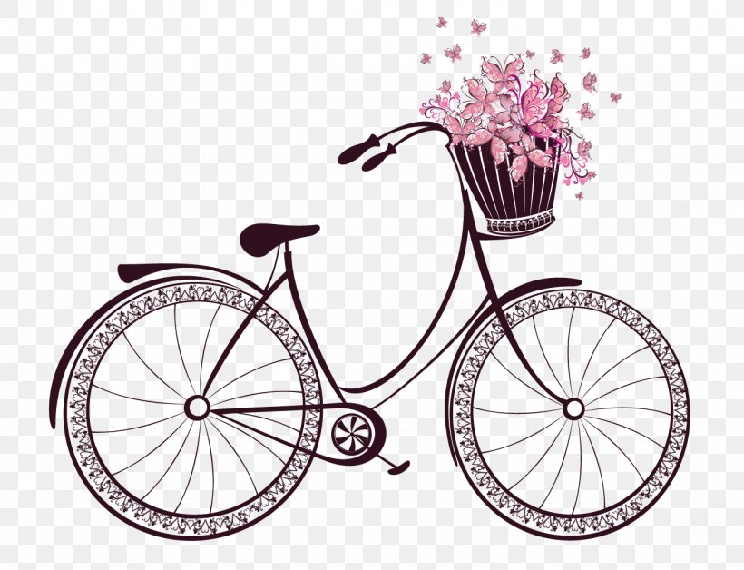 Pink Bicycle, PNG, 1334x1022px, Bicycle, Bicycle Accessory, Bicycle Baskets, Bicycle Drivetrain Part, Bicycle Frame Download Free