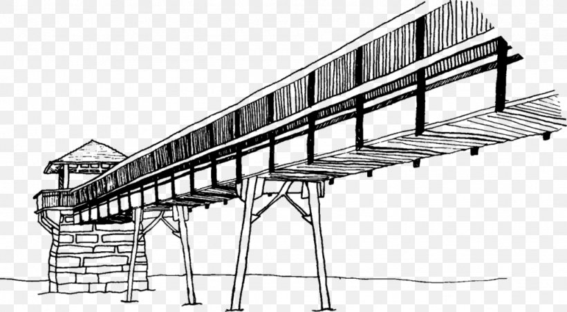 Drawing Line Art Oceanside Pier, PNG, 1024x564px, Drawing, Art, Black And White, Furniture, Garden Furniture Download Free
