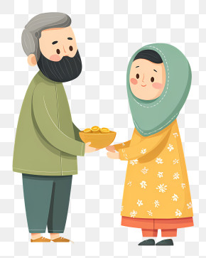 Muslim Couple Giving Zakat - Man Sharing Food With Woman PNG