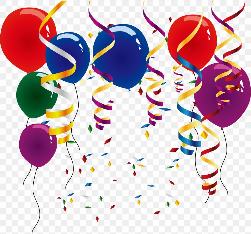 Balloon Party Clip Art, PNG, 3840x3583px, Balloon, Art, Artwork, Birthday, Confetti Download Free