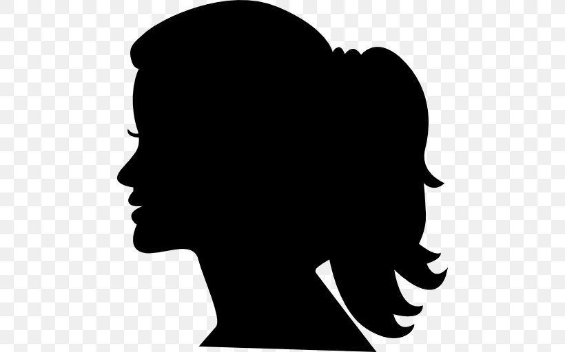 Silhouette Portrait Woman, PNG, 512x512px, Silhouette, Black, Black And White, Black Hair, Cheek Download Free